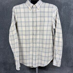 Polo Ralph Lauren Long Sleeve Flannel Shirt Mens Large Grey Plaid Classic Fit